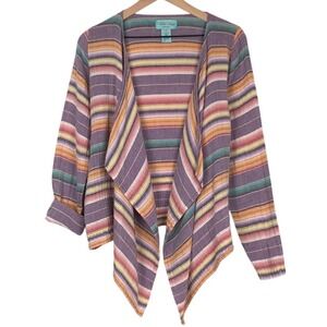 TASHA POLIZZI Collection 100% Cotton Gauze Waterfall Open Cardigan Sz M Stripe
